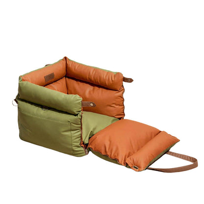 Green and Orange Premium Plush Pet Booster Car Seat - Portable Dog Travel Bed with Non-Slip Base - view 3