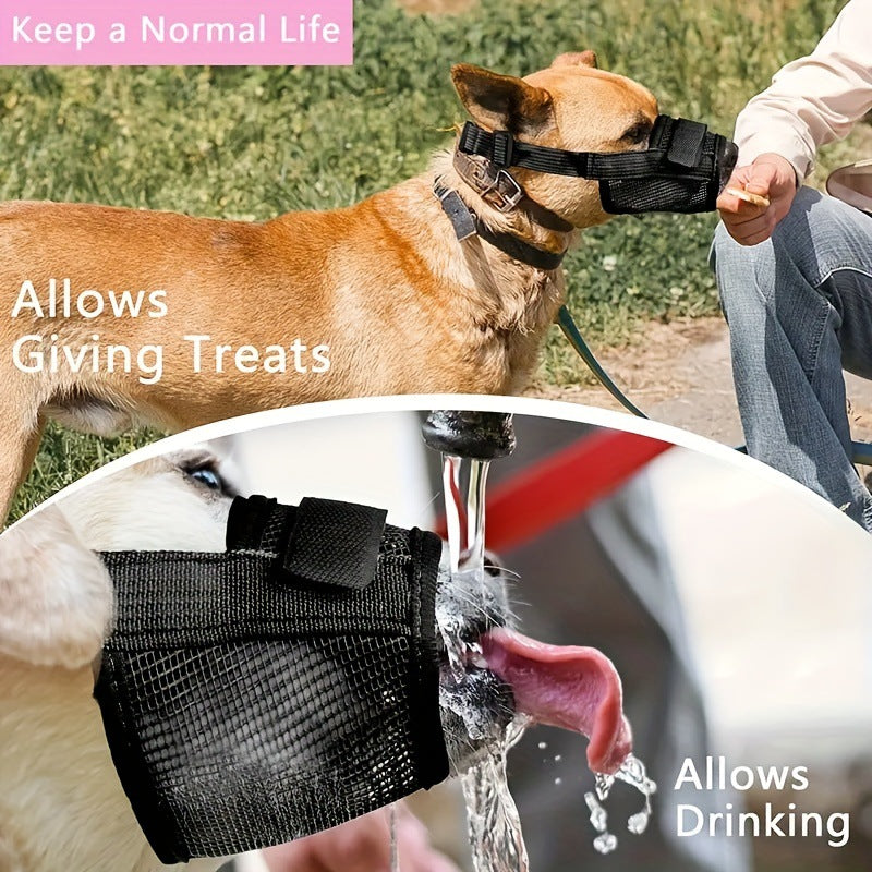 3 Pcs Size XL Black Breathable Mesh Dog Muzzle - Soft & Comfortable Guard to Prevent Biting, Allows Panting and Drinking - view 5