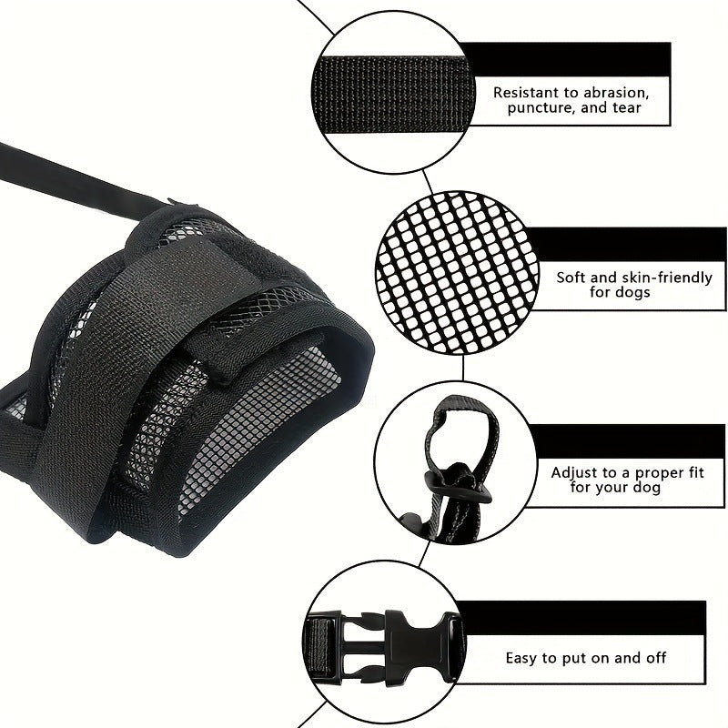 3 Pcs Size XXL Black Breathable Mesh Dog Muzzle - Soft & Comfortable Guard to Prevent Biting, Allows Panting and Drinking - view 2