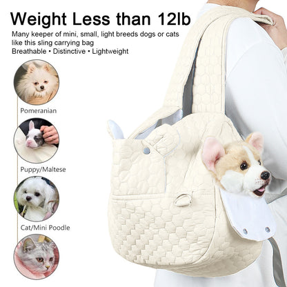 Light Khaki Quilted Hands-Free Pet Carrier Sling - Comfortable Front Pack for Small Dogs & Cats - view 5