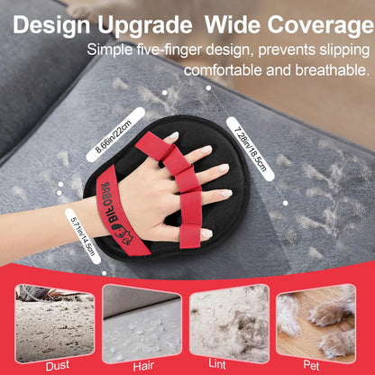 2-Pack Red and Black Pet Hair Remover Glove - Reusable Double-Sided Deshedding Glove for Dog & Cat Grooming, Sofa, Carpet & Clothes Cleaning - view 3