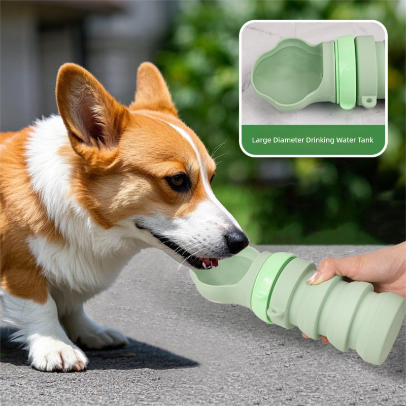 Green Portable Collapsible Pet Water Bottle for Dogs Outdoor Travel Drinking Dispenser Silicone Pet Water Cup - view 4