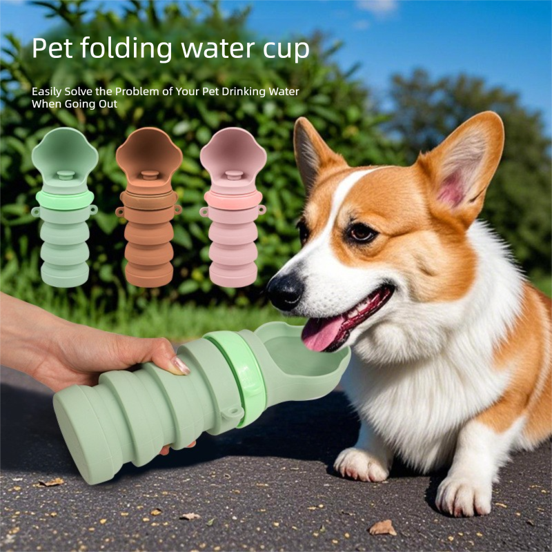 Brown Portable Collapsible Pet Water Bottle for Dogs Outdoor Travel Drinking Dispenser Silicone Pet Water Cup - view 2