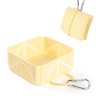 2 Pcs Yellow Portable 500ml Collapsible Square Pet Bowl - Silicone Travel Feeder with Carabiner Clip for Dogs & Cats - Lightweight for Camping & Hiking