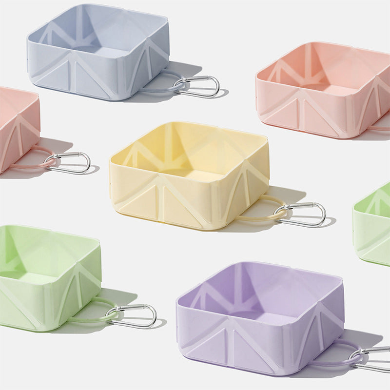 2 Pcs Purple Portable 500ml Collapsible Square Pet Bowl - Silicone Travel Feeder with Carabiner Clip for Dogs & Cats - Lightweight for Camping & Hiking - view 2