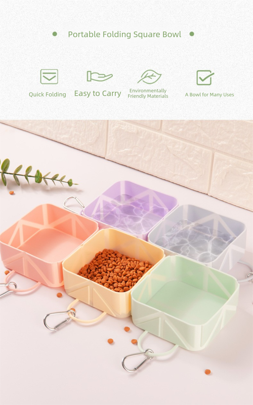 2 Pcs Purple Portable 500ml Collapsible Square Pet Bowl - Silicone Travel Feeder with Carabiner Clip for Dogs & Cats - Lightweight for Camping & Hiking - view 3