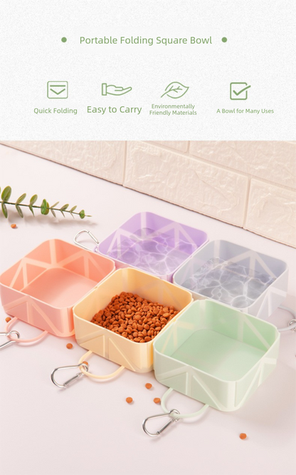 2 Pcs Purple Portable 500ml Collapsible Square Pet Bowl - Silicone Travel Feeder with Carabiner Clip for Dogs & Cats - Lightweight for Camping & Hiking - view 3
