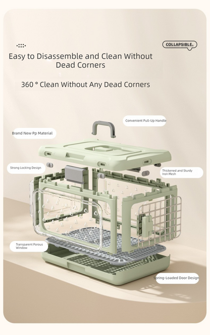 Green Premium Foldable Pet Carrier Crate - Breathable Aviation Travel Box for Cats & Small Dogs up to 10kg - Portable Car & Flight Transport Case - view 5