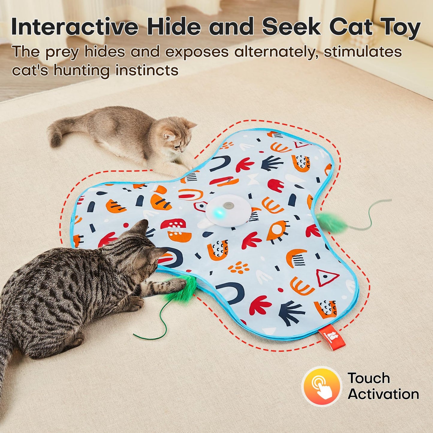 Green Interactive Cat Toys Rechargeable,Moving Concealed Feathers,Real Mouse Squeaky,Touch Activated Cat Kitten Toy Exercise Toys for Indoor Bored Adult Cats - view 2