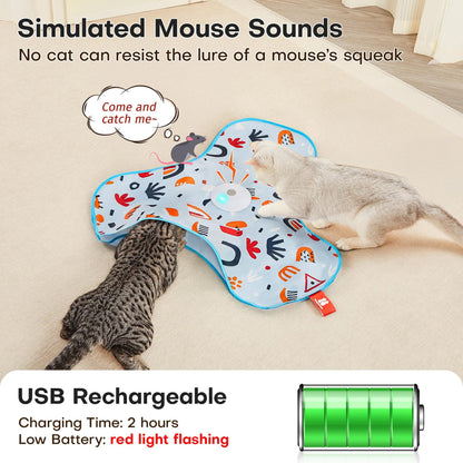Yellow Interactive Cat Toys Rechargeable,Moving Concealed Feathers,Real Mouse Squeaky,Touch Activated Cat Kitten Toy Exercise Toys for Indoor Bored Adult Cats - view 5