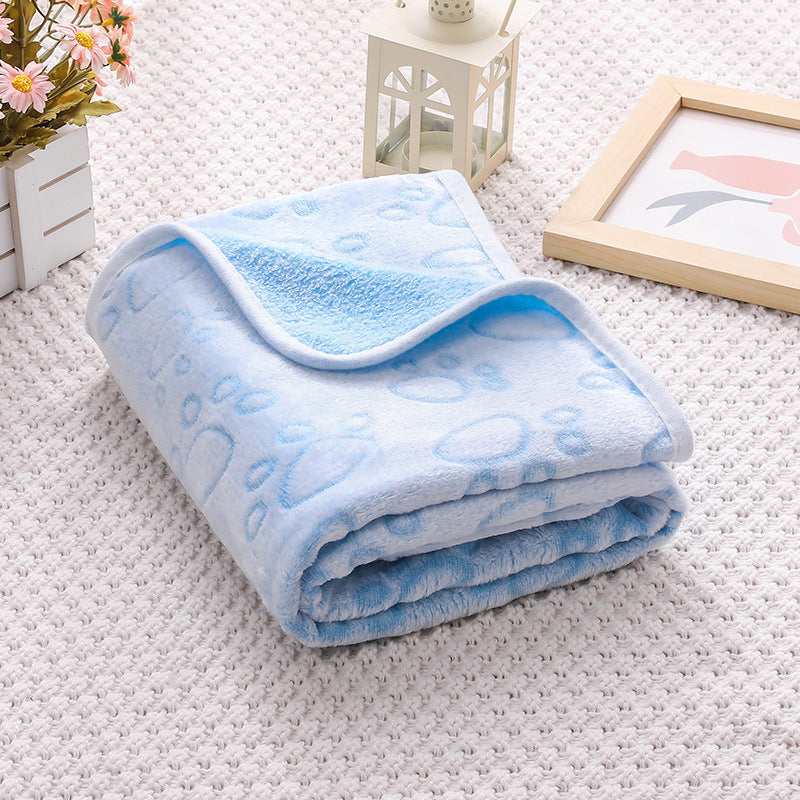 Blue Pet Blanket Set – Plush Paw Print Design, 3-Piece Pack (S/M/L Sizes)