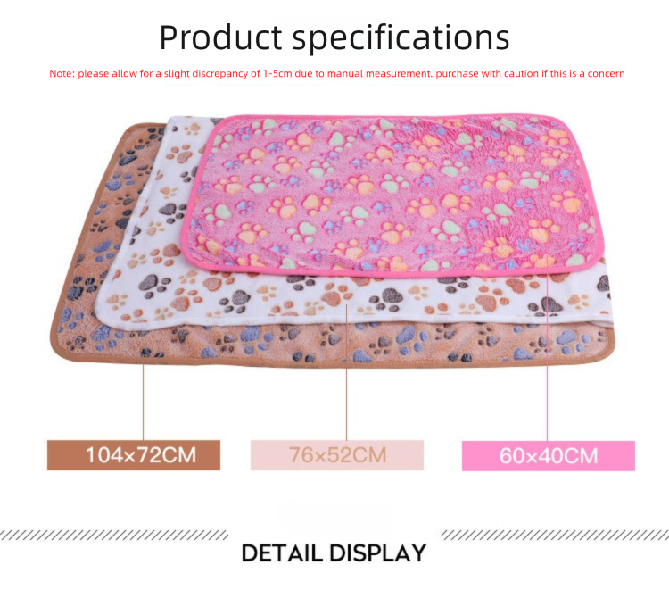 Brown Pet Blanket Set – Plush Paw Print Design, 3-Piece Pack (S/M/L Sizes) - view 4