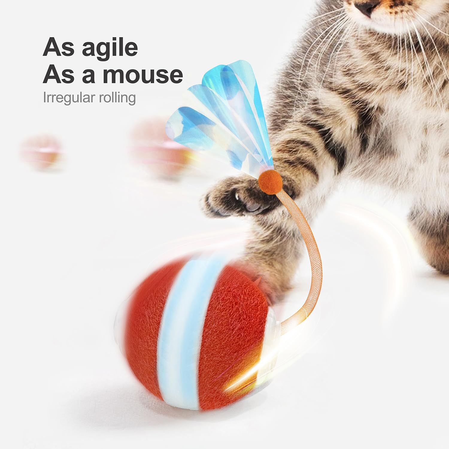 Red Interactive Smart Electric Cat Toy Ball - Automatic Irregular Rolling Teaser for Independent Play - view 2
