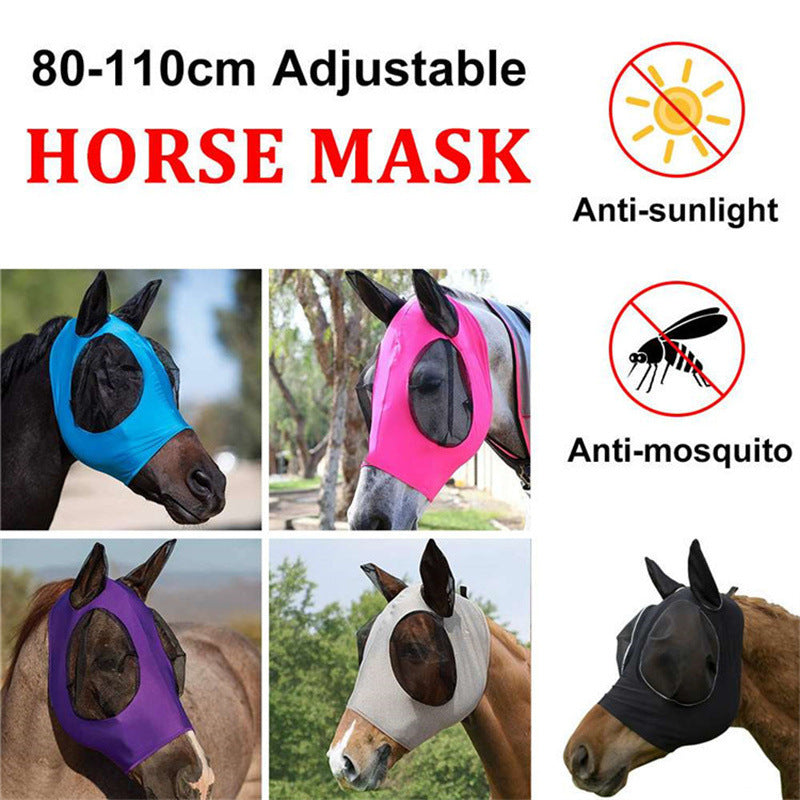 Blue 2-PCS Breathable Horse Fly Mask Set - Equestrian Fly Veils with Ears for Insect Control and Comfort - view 2