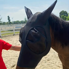 Black 2-PCS Breathable Horse Fly Mask Set - Equestrian Fly Veils with Ears for Insect Control and Comfort