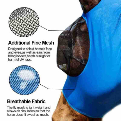 Black 2-PCS Breathable Horse Fly Mask Set - Equestrian Fly Veils with Ears for Insect Control and Comfort - view 3