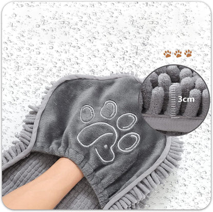 Yellow Super Absorbent Pet Drying Towel with Hand Pockets Soft Chenille Microfiber Dog Bath Towel Quick Dry for Cats and Dogs after Grooming or Beach - view 3