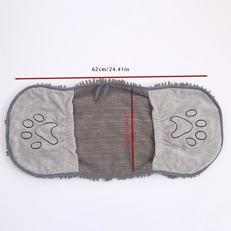 Blue Super Absorbent Pet Drying Towel with Hand Pockets Soft Chenille Microfiber Dog Bath Towel Quick Dry for Cats and Dogs after Grooming or Beach - view 2
