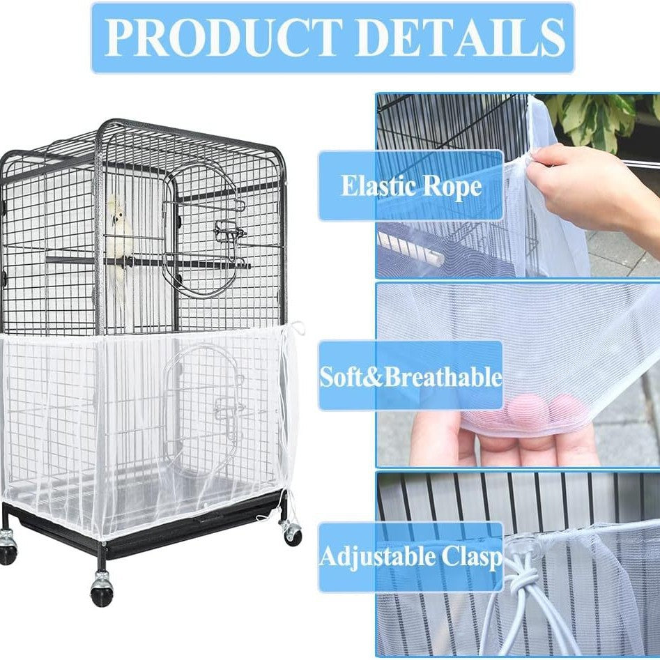 XL Black【Height 37, Circumference 220】 Large Bird Cage Seed Catcher Net Cover - Adjustable Mesh Guard Splash-Proof Dust Cover for Indoor Outdoor Cages - view 4