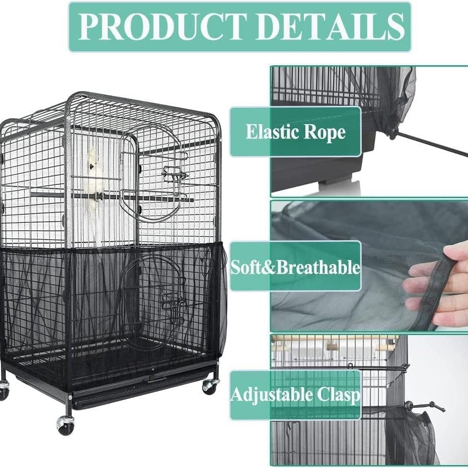 L White【Height 30, Circumference 220】 Large Bird Cage Seed Catcher Net Cover - Adjustable Mesh Guard Splash-Proof Dust Cover for Indoor Outdoor Cages - view 2