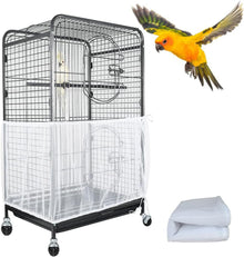 XL White【Height 37, Circumference 220】 Large Bird Cage Seed Catcher Net Cover - Adjustable Mesh Guard Splash-Proof Dust Cover for Indoor Outdoor Cages
