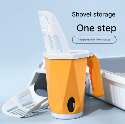 Grey 2-in-1 Cat Litter Scoop with Attached Waste Bin Integrated Poop Scooper Holder Detachable Kit with 150 Degradable Bags - view 2