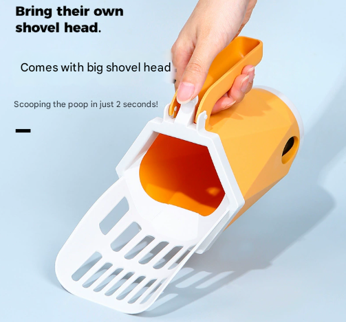 Grey 2-in-1 Cat Litter Scoop with Attached Waste Bin Integrated Poop Scooper Holder Detachable Kit with 150 Degradable Bags - view 3