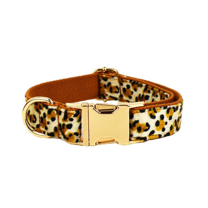 L Luxury 5 Piece Dog Harness and Collar Set Leopard Print with Leash Bow Tie & Waste Bag Holder Gold Metal Buckle Walking Gear - view 2