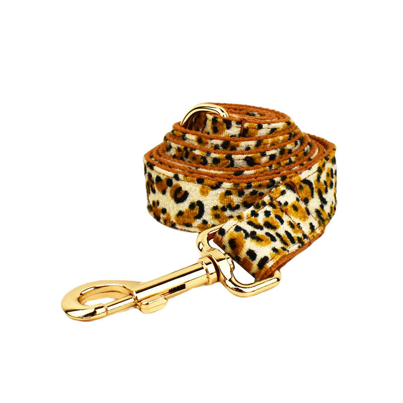 L Luxury 5 Piece Dog Harness and Collar Set Leopard Print with Leash Bow Tie & Waste Bag Holder Gold Metal Buckle Walking Gear - view 3