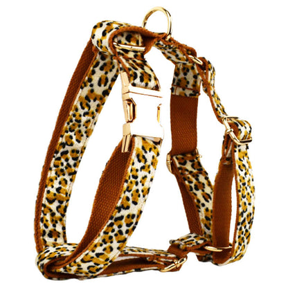 L Luxury 5 Piece Dog Harness and Collar Set Leopard Print with Leash Bow Tie & Waste Bag Holder Gold Metal Buckle Walking Gear - view 5