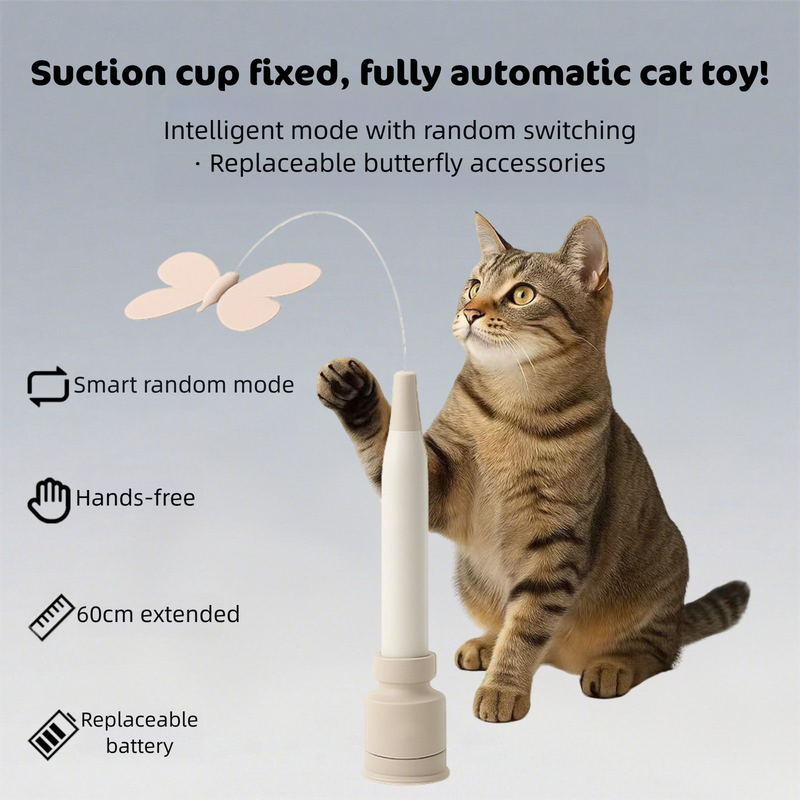 Automatic Interactive Butterfly Cat Toy – Electric Rotating Wand with 60CM Steel Wire, Suction Base & 2 Smart Modes for Kitten Enrichment - view 2