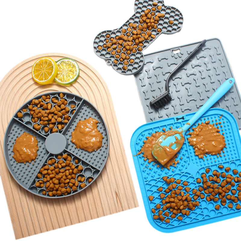 2-Pack Yellow Food Grade Silicone Dog Lick Mat - Bone Shape Slow Feeder for Anxiety Relief, Training & Bath Time - Non-Slip Suction Cups - view 4