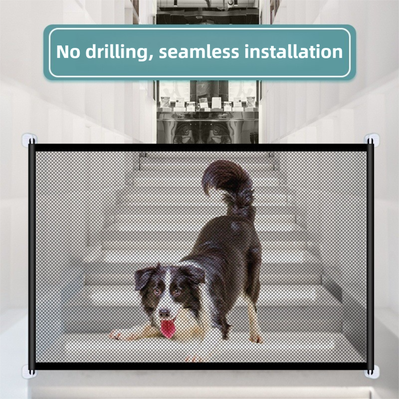 2-Pack Extra Wide Black No-Drill Pet Safety Barrier(180x72cm) With Hooks - Portable Mesh Dog Gate for Doorways, Stairs and Hallways, Easy Installation and Wall-Friendly