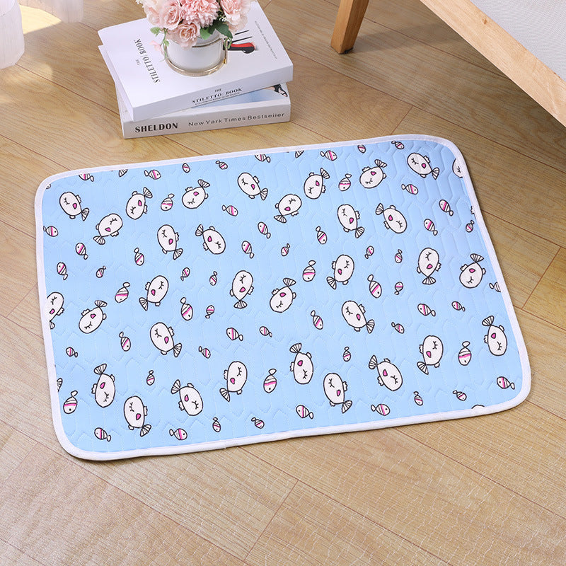 2-Pack Blue Fish Pet Summer Cooling Latex Pad (M Size: 50x40cm) - Breathable Ice Silk & Latex-Filled Dog Bed Cat Sleeping Mat with Non-Slip Base