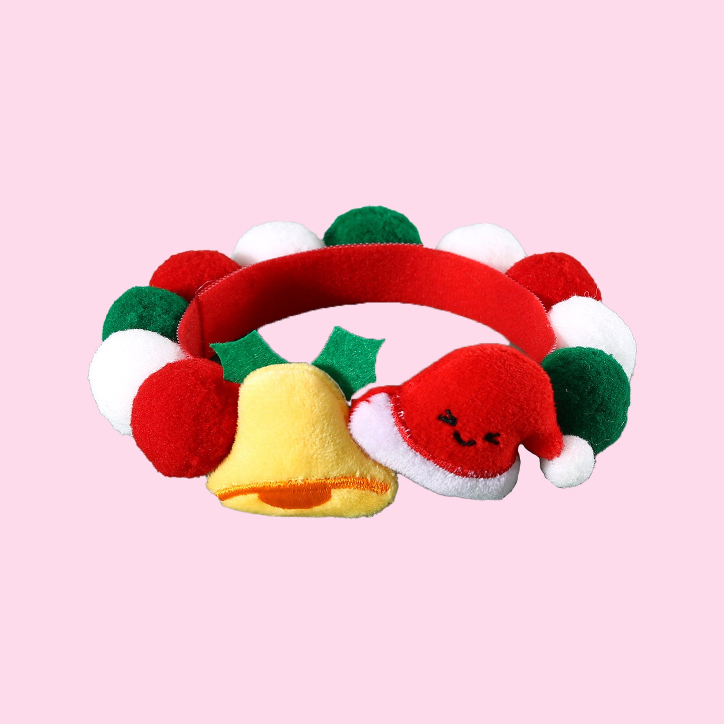 Christmas Pet Pom-Pom Adjustable Cotton Collar Set(2-Pack Size M) - Cat and Dog Holiday Costume, Cute Bell Hat and Tree Umbrella Designs - view 3