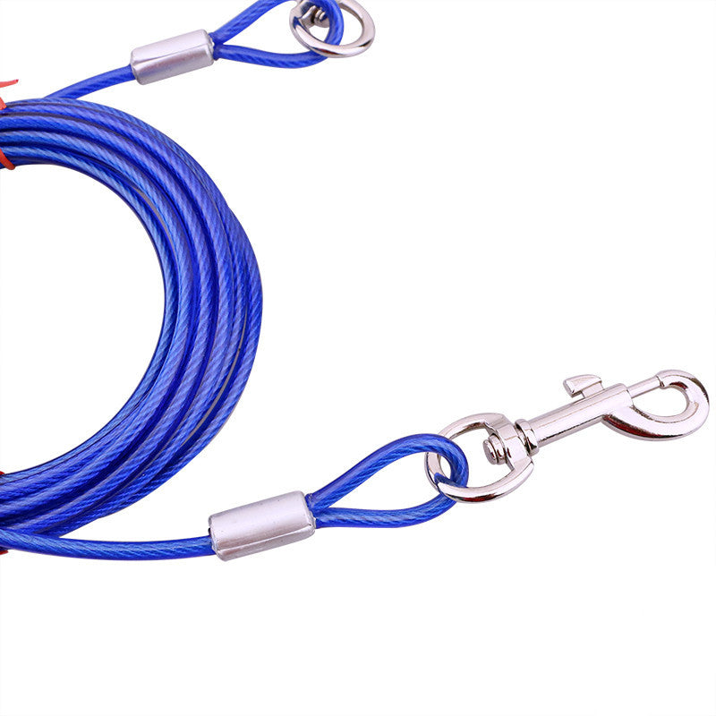 Blue Heavy-Duty Steel Wire Dual-Head Dog Tie-Out Cable Leash(5mm x 10m - 33ft) - with Dual Swivel Hooks for Tethers and Double Dog Walking - view 2