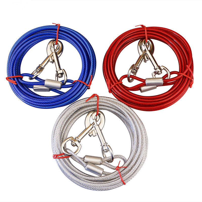 Blue Heavy-Duty Steel Wire Dual-Head Dog Tie-Out Cable Leash(5mm x 10m - 33ft) - with Dual Swivel Hooks for Tethers and Double Dog Walking - view 3
