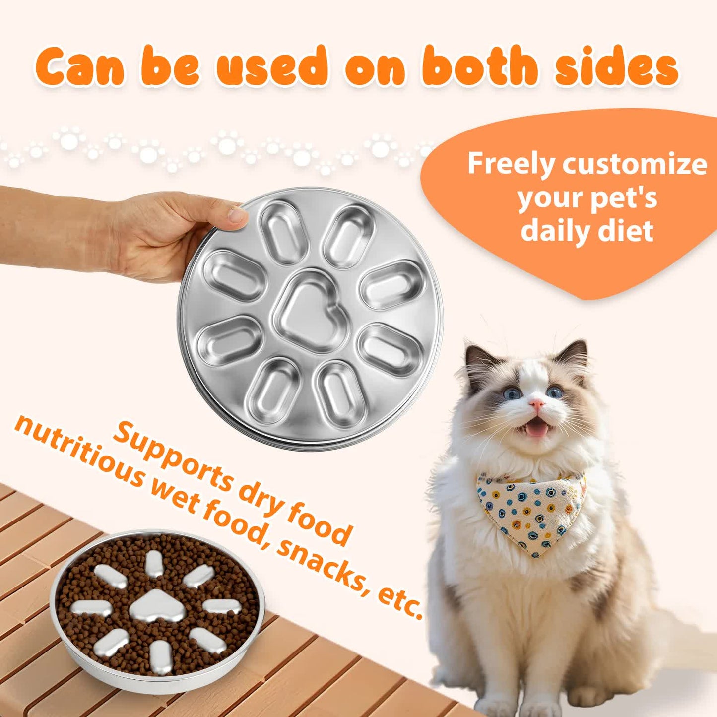 2-Pack Reversible Heavy-Duty 304 Stainless Steel Slow Feeder Bowl(23x23x3.5CM) - Anti-Slip/Tip Pet Dish for Dogs & Cats to Prevent Bloating and Choking - view 5