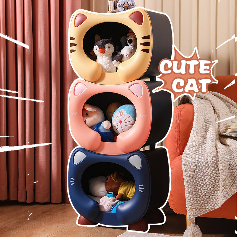 Pink Cute Cat-Themed Stackable Storage Bin - Multi-purpose Pet Bed & Toy Organizer - view 2