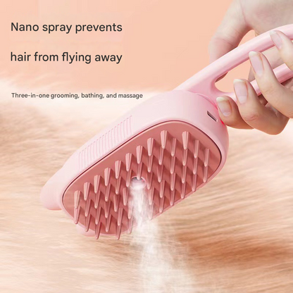 Pink Pet Spray Grooming Brush - 3-in-1 Steam Dematting Comb with Nano Mist for Cats & Dogs - Anti-Flying Hair & Massage - view 3