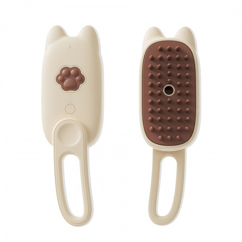 Beige Pet Spray Grooming Brush - 3-in-1 Steam Dematting Comb with Nano Mist for Cats & Dogs - Anti-Flying Hair & Massage