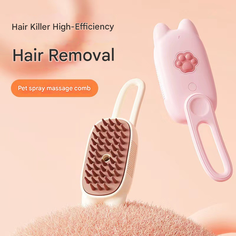 Beige Pet Spray Grooming Brush - 3-in-1 Steam Dematting Comb with Nano Mist for Cats & Dogs - Anti-Flying Hair & Massage - view 2