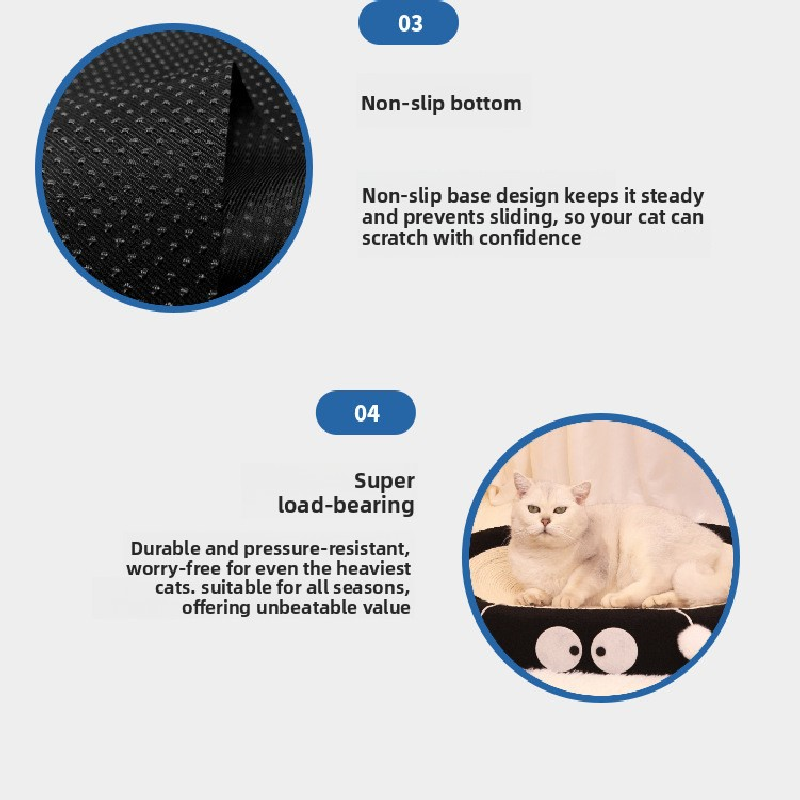 Round black coal balls Large Cat Scratcher Bed 2 in 1 Sisal Scratching Pad & Plush Lounge Nest Durable Claw Grinder Mat for Indoor Cats - view 3