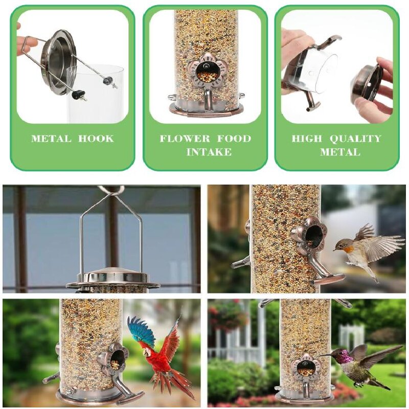 Hanging Metal Wild Bird Feeder Weatherproof Outdoor Garden Bird Food Dispenser with 4 Feeding Ports and Perches - view 4