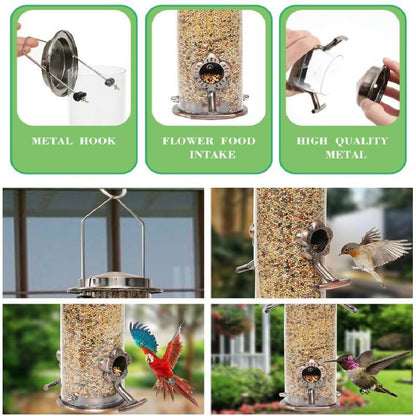Hanging Metal Wild Bird Feeder Weatherproof Outdoor Garden Bird Food Dispenser with 4 Feeding Ports and Perches - view 4