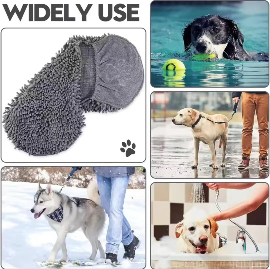 Blue Super Absorbent Pet Bath Towel with Hand Pockets Quick Dry Chenille Microfibre for Dogs and Cats Large Size 62cm - view 4