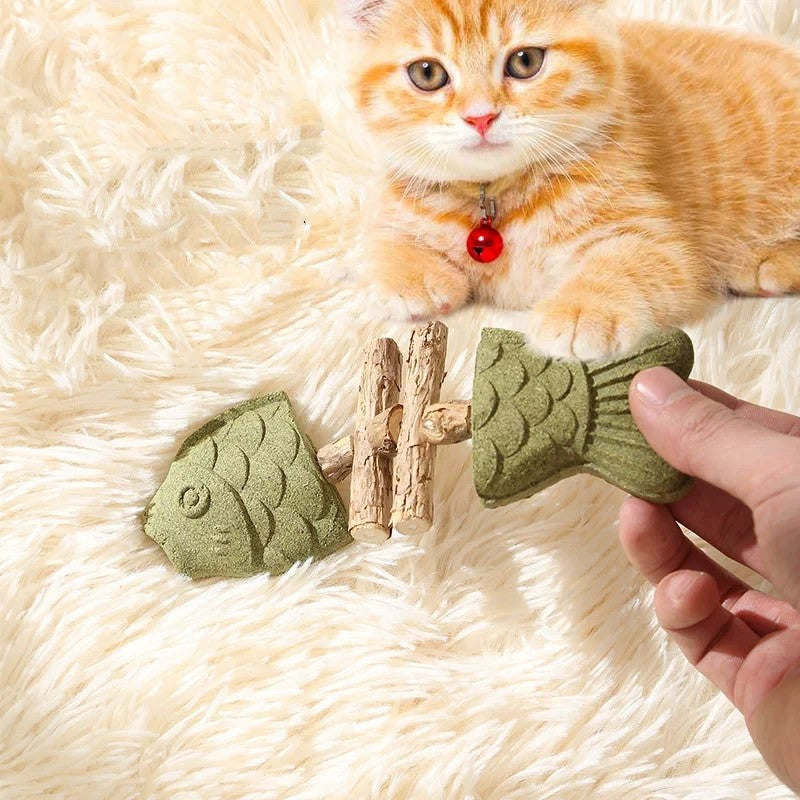 Brown 5 Pack Cat Catnip Toys Fish Bone Shaped Silvervine Chew Sticks for Teeth Cleaning and Interactive Play - view 2