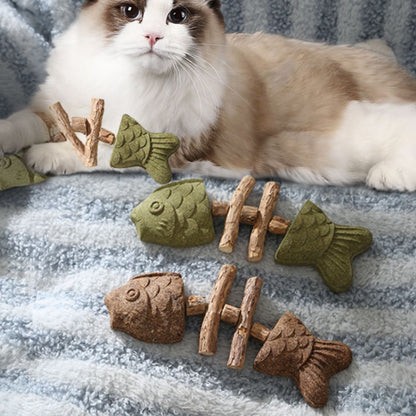 Brown 5 Pack Cat Catnip Toys Fish Bone Shaped Silvervine Chew Sticks for Teeth Cleaning and Interactive Play - view 4
