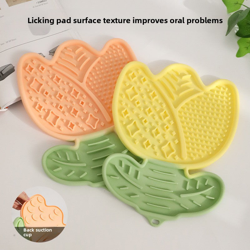 2-pcs Red Tulip Shaped Silicone Pet Licking Mat Slow Feeder Dog Cat Lick Pad with Suction Cups Anxiety Relief and Boredom Buster - view 3