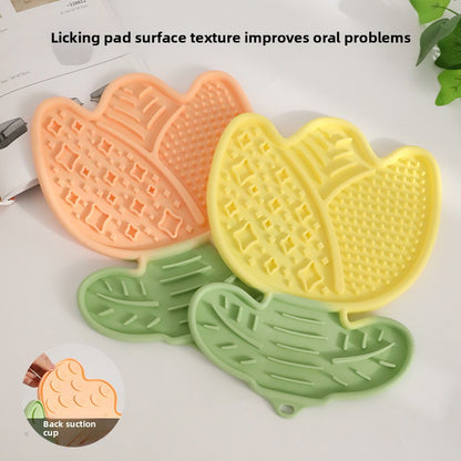 2-pcs Red Tulip Shaped Silicone Pet Licking Mat Slow Feeder Dog Cat Lick Pad with Suction Cups Anxiety Relief and Boredom Buster - view 3
